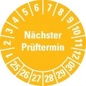Dreifke Prüfplakette Nächster Prüftermin 25-30, gelb, Schachbrettfolie, Ø 30mm, 18 Stk.