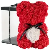 INFACTORY Rosenbär aus künstlichen Rosen, rot, mit Geschenkbox