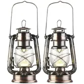Lunartec 2er-Set helle LED-Sturmlampen, Batterie, 200lm, 3W, warmweiß, bronze