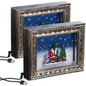 INFACTORY 2er-Set Weihnachts-Bilderrahmen "Bescherung", LED, Schneewirbel, Musik
