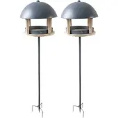 ROYAL GARDINEER 2er-Set XL-Vogelhäuser, Metalldach, Erdspieß & Futterfläche aus Holz