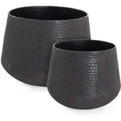 Bizzotto Outdoor-Vase Kenar 2er-Set aus Metall, modern handgefertigt, niedrig, schwarz, für Garten und Terrasse