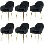 Mendler 6er-Set Esszimmerstuhl HWC-F18, Stuhl Küchenstuhl, Retro Design Samt schwarz, goldene Beine