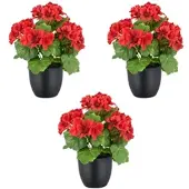 Creativ Green künstliche Pflanze Geranienbusch im Topf, 26cm, UV-beständig, im 3er Set