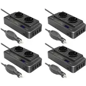 Revolt 4er-Set 200W-Kfz-Wechselrichter Steckerleiste, je 2x 230V, je 4x USB