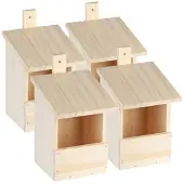ROYAL GARDINEER 4er-Set Vogel-Nistkästen mit Halbhöhle, Massivholz, vormontiert