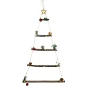 INFACTORY Deko-Holzleiter mit 30 LEDs, Weihnachtsbaum-Form zum Aufhängen, 60 cm