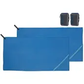 Pearl 2er-Set Mikrofaser-Handtücher mit Tasche, 100 x 50 cm, blau