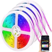Luminea Home Control 4er-Set WLAN-RGBIC-LED-Lichtstreifen, App, Sprach- & Soundsteuerung,5m