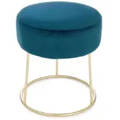 Bizzotto Hocker Clarissa Samt, modern gepolstert, Blau, rund mit goldfarbenem Metallgestell