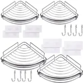BadeStern 4er-Set Edelstahl-Duschablagen mit 4 Haken, selbstklebend