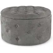 Bizzotto Pouf Ernestine aus Stoff, rundes Design mit Stauraum, gepolstert, grau, abnehmbarer Deckel