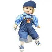 Topline handgemachte Porzellanpuppe Junge blaue Latzhose 42cm Sammler...
