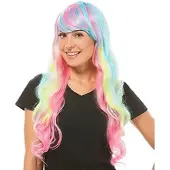 Buttinette Langhaarperücke "Candy", pink, blau, gelb