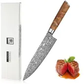 Zayiko Kinone Damast Chefmesser 20 cm Klinge I Wurzelholzgriff Birke
