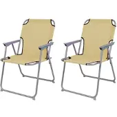 Mojawo 2 Stück Campingstuhl Stoff Oxfort Metall Beige