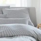 Elegante Mako-Satin Bettwäsche Hamburger Streifen 155x220 cm + 40x80 cm | grau - grau
