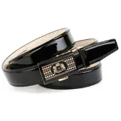 Anthoni Crown Ledergürtel , Damen, Gr. 100, schwarz, Leder, unifarben, Gürtel Ledergürtel, mit goldfarbener, gemusterter Glas-Schließe