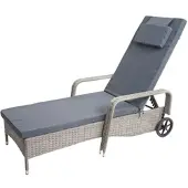 Mendler Poly-Rattan Sonnenliege Carrara, Relaxliege Gartenliege Liege, Alu grau, Kissen dunkelgrau