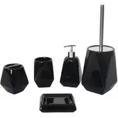 Mendler 5-teiliges Badset HWC-C71, WC-Garnitur Badezimmerset Badaccessoires, Keramik ~ schwarz