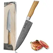 Wakoli Oliven Damast Chefmesser Klingenlänge 20 cm mit Olivenholzgriff