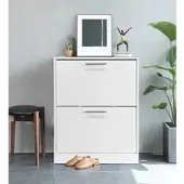 Better Home Schuhschrank mit Edelstahlgriffen und 2 Fächern, ca. 62x24x80 cm – Weiß