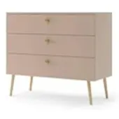 Bettso Kommode mit 3 Schubladen Moderne Sideboard im skandinavischen Stil auf Holzbeinen Griffe aus Jute für Wohnzimmer Schlafzimmer 100 cm IKON Beige