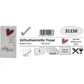 MEV 2000 Zelltuchservietten, 33x33 cm, 2-lagig, 1/8 Falz, Herzlich Willkommen,
