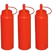 GVK 3 Stück rote Quetschflaschen 0,26 Liter Dosierflasche Spenderflasche Dressingflasche