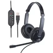 Callstel USB-On-Ear-Stereo-Headset, Schwanenhals-Mikrofon, Kabel-Fernbedienung