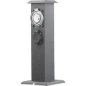 ROYAL GARDINEER 2-fach-Outdoor-Steckdosen-Säule mit Zeitschaltuhr, IP44, schwarz