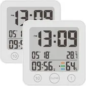 Autre 2er-Set Badezimmer-Uhr, Thermo-/Hygrometer, LCD, Saugnapf, Timer, IP54