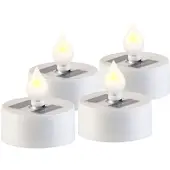 Lunartec 4er-Set Solar-LED-Teelichter mit Dämmerungs-Sensor, IP44, weiß
