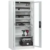 C+P Akkuladeschrank Acurado, abschließbar, mit Lüftung + Inneneinrichtung, B 930 x T 500 x H 1950 mm, Stahl, lichtgrau RAL 7035/lichtgrau RAL 7035