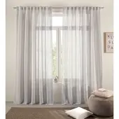 s.Oliver Gardine "AMEERA, 1 Stück, halbtransparent, Leinen" Gr. 1, grau, B:140cm H:145cm, Leinen, Polyester, Viskose, Gardinen, Gardine, mit Leinen, Schal, Wohnzimmer, Schlafzimmer, Vorhang