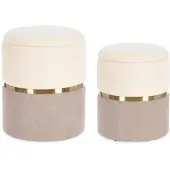 Bizzotto Pouf Radinka 2er-Set aus Stoff, modern mit Stauraum, rund, Rosa und Weiß, gepolstert