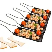 Rosenstein & Söhne 4er-Set Grill-Pfännchen mit klappbarem Griff, spülmaschinenfest