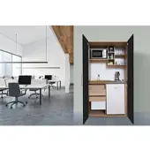 Respekta Küche Büroküche Miniküche Singleküche Eiche Schwarz Peter 104 cm, mit Edelstahl-Kochmulde und Mikrowelle