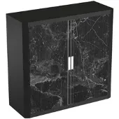 PaperFlow easyOffice Rollladenschrank Motiv schwarzer Marmor silber, 110x104x41.5 cm