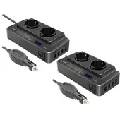 Revolt 2er-Set 200W-Kfz-Wechselrichter Steckerleiste, je 2x 230V, je 4x USB