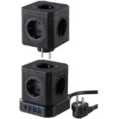 Revolt 13in1-Steckdosen-Turm, 9 Steckdosen, 3x USB-A, USB-C, PD 20 W, schwarz