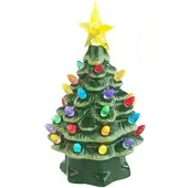 INFACTORY Deko-Weihnachtsbaum aus Keramik mit LED-Beleuchtung, Timer, 19 cm