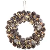 INFACTORY Advents- und Weihnachtskranz mit LED-Beleuchtung, beige/braun, Ø 44 cm