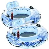 INFACTORY 2er-Set aufblasbare Schwimmringe mit Rückenlehne und Getränkehalter