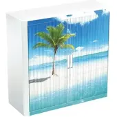 PaperFlow easyOffice Rollladenschrank Motiv Palme am Strand silber, 110x104x41.5 cm