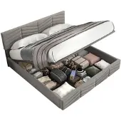 HAUSS SPOLE Polsterbett 160x200 cm mit Lattenrost & Stauraum – Verstellbares Kopfteil – Samt-Bezug in Grau