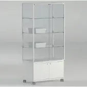JTI-Vitrine Glas Vitrine mit Unterschrank 180 cm hoch Weiß JT-A91MP