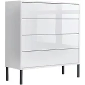 BMG Möbel Kommode Mailand 3, grifflos, Metallfüße, Weiß/ Weiß hochglanz