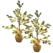 Britesta 2er-Set Deko-Nadelbäumchen im Topf, 24 LEDs, Kunstschnee, Zapfen, 70cm