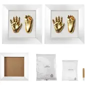 Your Design 2er-Set 3D-Abform-Sets Baby-Hand & Fußabdruck mit Holzrahmen, 24x24 cm